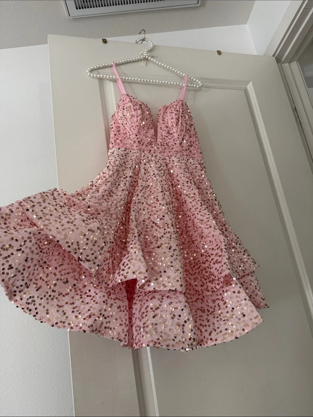 Pink Sequin Lace-Up Dress